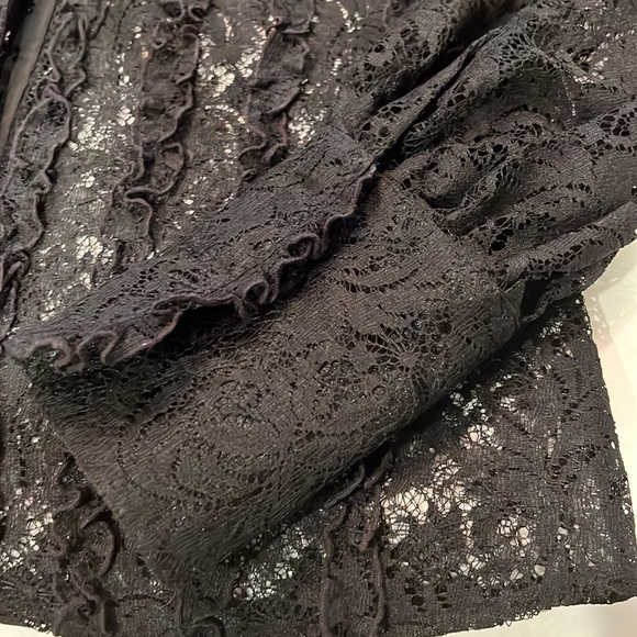 Black lace button up shirt. - Picture 2 of 4